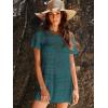 imageANRABESS Women Swimsuit Crochet Swim Cover Up Summer Bathing Suit Swimwear Knit Short Sleeve Pullover 2025 Beach DressCyan