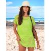 imageANRABESS Women Swimsuit Crochet Swim Cover Up Summer Bathing Suit Swimwear Knit Short Sleeve Pullover 2025 Beach DressGreen