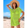 imageANRABESS Women Swimsuit Crochet Swim Cover Up Summer Bathing Suit Swimwear Knit Short Sleeve Pullover 2025 Beach DressGreen