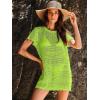 imageANRABESS Women Swimsuit Crochet Swim Cover Up Summer Bathing Suit Swimwear Knit Short Sleeve Pullover 2025 Beach DressGreen