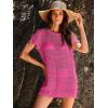 imageANRABESS Women Swimsuit Crochet Swim Cover Up Summer Bathing Suit Swimwear Knit Short Sleeve Pullover 2025 Beach DressHot Pink