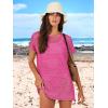 imageANRABESS Women Swimsuit Crochet Swim Cover Up Summer Bathing Suit Swimwear Knit Short Sleeve Pullover 2025 Beach DressHot Pink