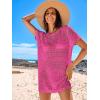 imageANRABESS Women Swimsuit Crochet Swim Cover Up Summer Bathing Suit Swimwear Knit Short Sleeve Pullover 2025 Beach DressHot Pink