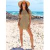 imageANRABESS Women Swimsuit Crochet Swim Cover Up Summer Bathing Suit Swimwear Knit Short Sleeve Pullover 2025 Beach DressKhaki