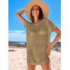imageANRABESS Women Swimsuit Crochet Swim Cover Up Summer Bathing Suit Swimwear Knit Short Sleeve Pullover 2025 Beach DressKhaki
