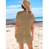 imageANRABESS Women Swimsuit Crochet Swim Cover Up Summer Bathing Suit Swimwear Knit Short Sleeve Pullover 2025 Beach DressKhaki