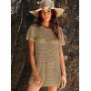 imageANRABESS Women Swimsuit Crochet Swim Cover Up Summer Bathing Suit Swimwear Knit Short Sleeve Pullover 2025 Beach DressKhaki