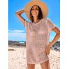 imageANRABESS Women Swimsuit Crochet Swim Cover Up Summer Bathing Suit Swimwear Knit Short Sleeve Pullover 2025 Beach DressLight Pink