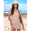 imageANRABESS Women Swimsuit Crochet Swim Cover Up Summer Bathing Suit Swimwear Knit Short Sleeve Pullover 2025 Beach DressLight Pink