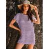 imageANRABESS Women Swimsuit Crochet Swim Cover Up Summer Bathing Suit Swimwear Knit Short Sleeve Pullover 2025 Beach DressLight Purple