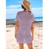 imageANRABESS Women Swimsuit Crochet Swim Cover Up Summer Bathing Suit Swimwear Knit Short Sleeve Pullover 2025 Beach DressLight Purple