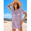 imageANRABESS Women Swimsuit Crochet Swim Cover Up Summer Bathing Suit Swimwear Knit Short Sleeve Pullover 2025 Beach DressLight Purple