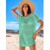 imageANRABESS Women Swimsuit Crochet Swim Cover Up Summer Bathing Suit Swimwear Knit Short Sleeve Pullover 2025 Beach DressMint
