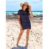 imageANRABESS Women Swimsuit Crochet Swim Cover Up Summer Bathing Suit Swimwear Knit Short Sleeve Pullover 2025 Beach DressNavy Blue