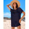 imageANRABESS Women Swimsuit Crochet Swim Cover Up Summer Bathing Suit Swimwear Knit Short Sleeve Pullover 2025 Beach DressNavy Blue
