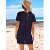 imageANRABESS Women Swimsuit Crochet Swim Cover Up Summer Bathing Suit Swimwear Knit Short Sleeve Pullover 2025 Beach DressNavy Blue