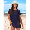 imageANRABESS Women Swimsuit Crochet Swim Cover Up Summer Bathing Suit Swimwear Knit Short Sleeve Pullover 2025 Beach DressNavy Blue