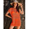 imageANRABESS Women Swimsuit Crochet Swim Cover Up Summer Bathing Suit Swimwear Knit Short Sleeve Pullover 2025 Beach DressOrange