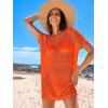 imageANRABESS Women Swimsuit Crochet Swim Cover Up Summer Bathing Suit Swimwear Knit Short Sleeve Pullover 2025 Beach DressOrange