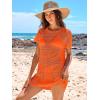 imageANRABESS Women Swimsuit Crochet Swim Cover Up Summer Bathing Suit Swimwear Knit Short Sleeve Pullover 2025 Beach DressOrange