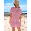 imageANRABESS Women Swimsuit Crochet Swim Cover Up Summer Bathing Suit Swimwear Knit Short Sleeve Pullover 2025 Beach DressPink