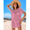 imageANRABESS Women Swimsuit Crochet Swim Cover Up Summer Bathing Suit Swimwear Knit Short Sleeve Pullover 2025 Beach DressPink
