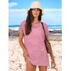 imageANRABESS Women Swimsuit Crochet Swim Cover Up Summer Bathing Suit Swimwear Knit Short Sleeve Pullover 2025 Beach DressPink