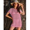 imageANRABESS Women Swimsuit Crochet Swim Cover Up Summer Bathing Suit Swimwear Knit Short Sleeve Pullover 2025 Beach DressPink