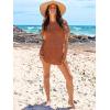 imageANRABESS Women Swimsuit Crochet Swim Cover Up Summer Bathing Suit Swimwear Knit Short Sleeve Pullover 2025 Beach DressRust