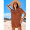 imageANRABESS Women Swimsuit Crochet Swim Cover Up Summer Bathing Suit Swimwear Knit Short Sleeve Pullover 2025 Beach DressRust