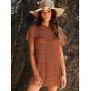 imageANRABESS Women Swimsuit Crochet Swim Cover Up Summer Bathing Suit Swimwear Knit Short Sleeve Pullover 2025 Beach DressRust