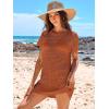 imageANRABESS Women Swimsuit Crochet Swim Cover Up Summer Bathing Suit Swimwear Knit Short Sleeve Pullover 2025 Beach DressRust