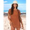 imageANRABESS Women Swimsuit Crochet Swim Cover Up Summer Bathing Suit Swimwear Knit Short Sleeve Pullover 2025 Beach DressRust