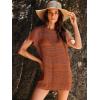 imageANRABESS Women Swimsuit Crochet Swim Cover Up Summer Bathing Suit Swimwear Knit Short Sleeve Pullover 2025 Beach DressRust