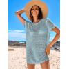imageANRABESS Women Swimsuit Crochet Swim Cover Up Summer Bathing Suit Swimwear Knit Short Sleeve Pullover 2025 Beach DressSky
