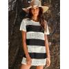 imageANRABESS Women Swimsuit Crochet Swim Cover Up Summer Bathing Suit Swimwear Knit Short Sleeve Pullover 2025 Beach DressStripe Black White