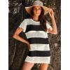 imageANRABESS Women Swimsuit Crochet Swim Cover Up Summer Bathing Suit Swimwear Knit Short Sleeve Pullover 2025 Beach DressStripe Black White