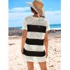 imageANRABESS Women Swimsuit Crochet Swim Cover Up Summer Bathing Suit Swimwear Knit Short Sleeve Pullover 2025 Beach DressStripe Black White
