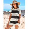 imageANRABESS Women Swimsuit Crochet Swim Cover Up Summer Bathing Suit Swimwear Knit Short Sleeve Pullover 2025 Beach DressStripe Black White