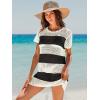 imageANRABESS Women Swimsuit Crochet Swim Cover Up Summer Bathing Suit Swimwear Knit Short Sleeve Pullover 2025 Beach DressStripe Black White