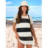 imageANRABESS Women Swimsuit Crochet Swim Cover Up Summer Bathing Suit Swimwear Knit Short Sleeve Pullover 2025 Beach DressStripe Black White
