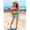 imageANRABESS Women Swimsuit Crochet Swim Cover Up Summer Bathing Suit Swimwear Knit Short Sleeve Pullover 2025 Beach DressStripe Rainbow