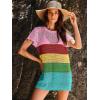imageANRABESS Women Swimsuit Crochet Swim Cover Up Summer Bathing Suit Swimwear Knit Short Sleeve Pullover 2025 Beach DressStripe Rainbow
