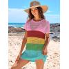imageANRABESS Women Swimsuit Crochet Swim Cover Up Summer Bathing Suit Swimwear Knit Short Sleeve Pullover 2025 Beach DressStripe Rainbow