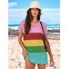 imageANRABESS Women Swimsuit Crochet Swim Cover Up Summer Bathing Suit Swimwear Knit Short Sleeve Pullover 2025 Beach DressStripe Rainbow