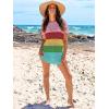 imageANRABESS Women Swimsuit Crochet Swim Cover Up Summer Bathing Suit Swimwear Knit Short Sleeve Pullover 2025 Beach DressStripe Rainbow
