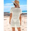 imageANRABESS Women Swimsuit Crochet Swim Cover Up Summer Bathing Suit Swimwear Knit Short Sleeve Pullover 2025 Beach DressWhite