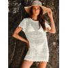 imageANRABESS Women Swimsuit Crochet Swim Cover Up Summer Bathing Suit Swimwear Knit Short Sleeve Pullover 2025 Beach DressWhite