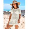 imageANRABESS Women Swimsuit Crochet Swim Cover Up Summer Bathing Suit Swimwear Knit Short Sleeve Pullover 2025 Beach DressWhite