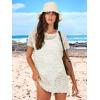 imageANRABESS Women Swimsuit Crochet Swim Cover Up Summer Bathing Suit Swimwear Knit Short Sleeve Pullover 2025 Beach DressWhite
